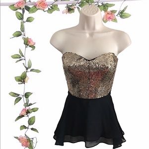 Do & Be Black and Gold Sequined Strapless Top Size Small